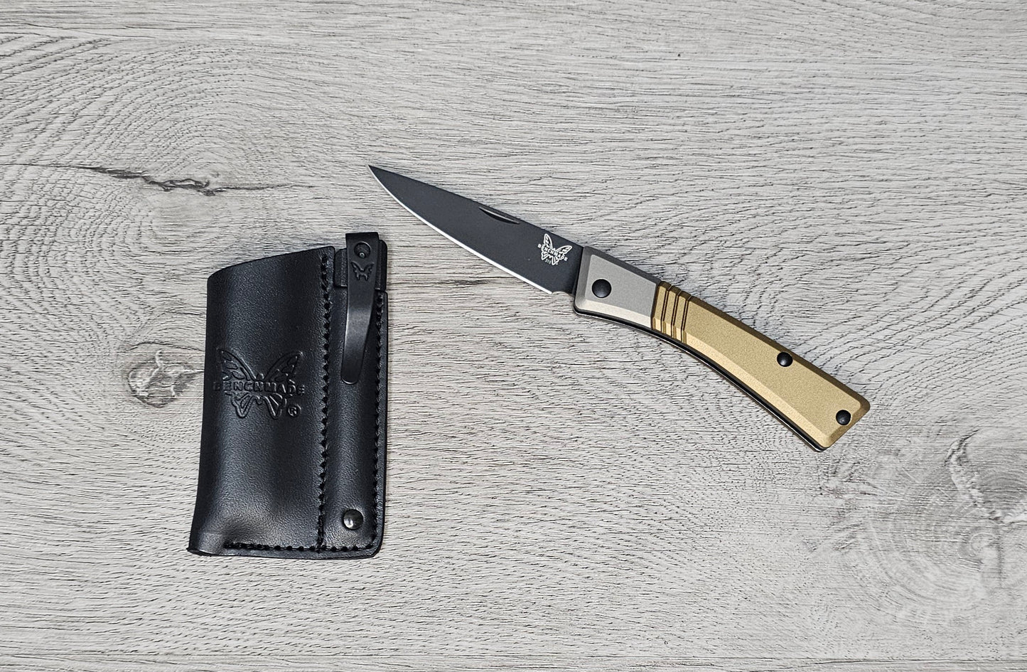 B-USA 315BK-01 SUC*ESSOR BURNT BRASS ALUMINUM FOLDING KNIFE & SHEATH