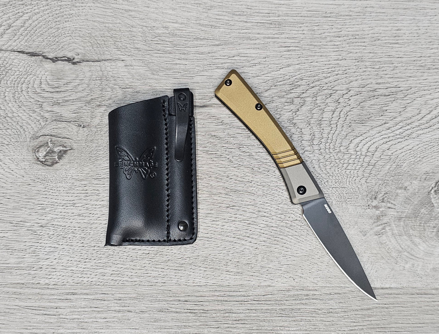 B-USA 315BK-01 SUC*ESSOR BURNT BRASS ALUMINUM FOLDING KNIFE & SHEATH