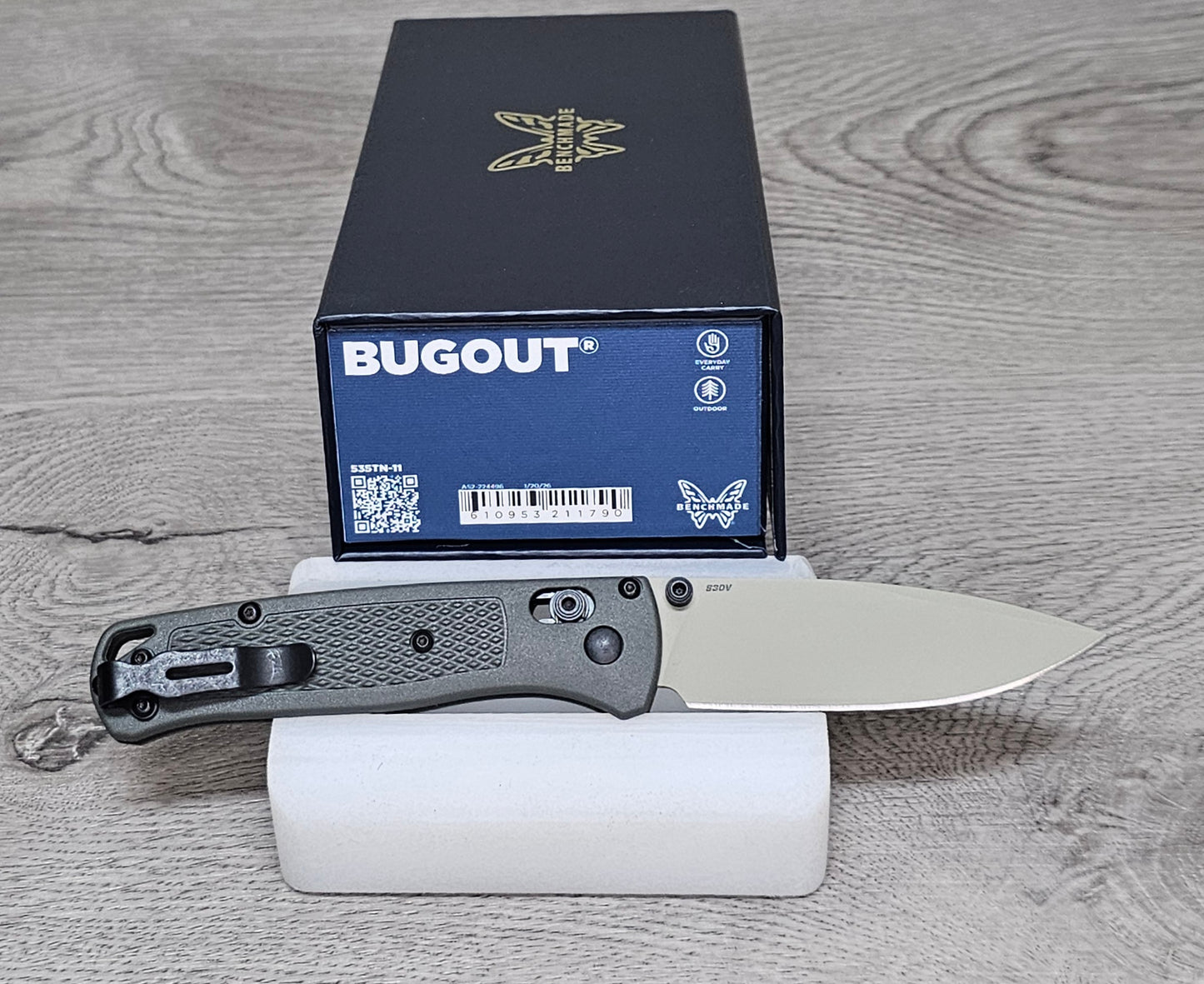 B-USA  535TN-11  BUG0UT DARK OLIVE GREEN MADE on a BENCH in Oregon
