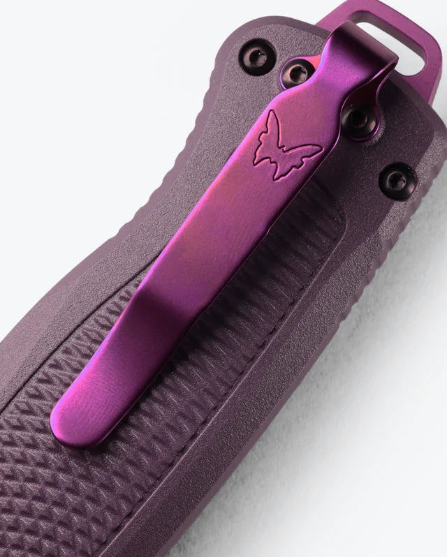 BENCHMADE SHOOTOUT PURPLE GRIVORY TANTO OUT THE FRONT KNIFE #5370GY-06