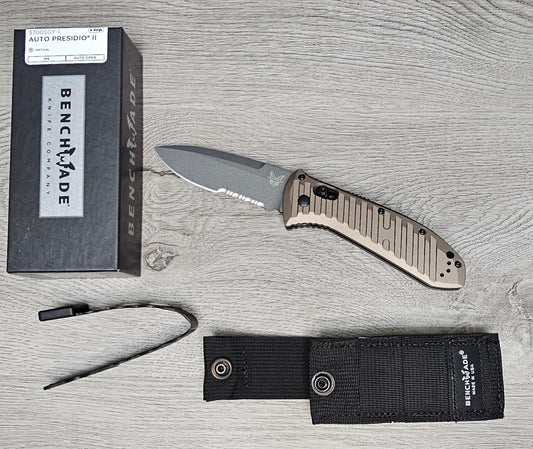 B-USA 5700SGY-1 AUTO PRES*DIO II DARK EARTH ALUMINUM OPENING (NON 0TF) KNIFE . MADE on a BENCH in Oregon
