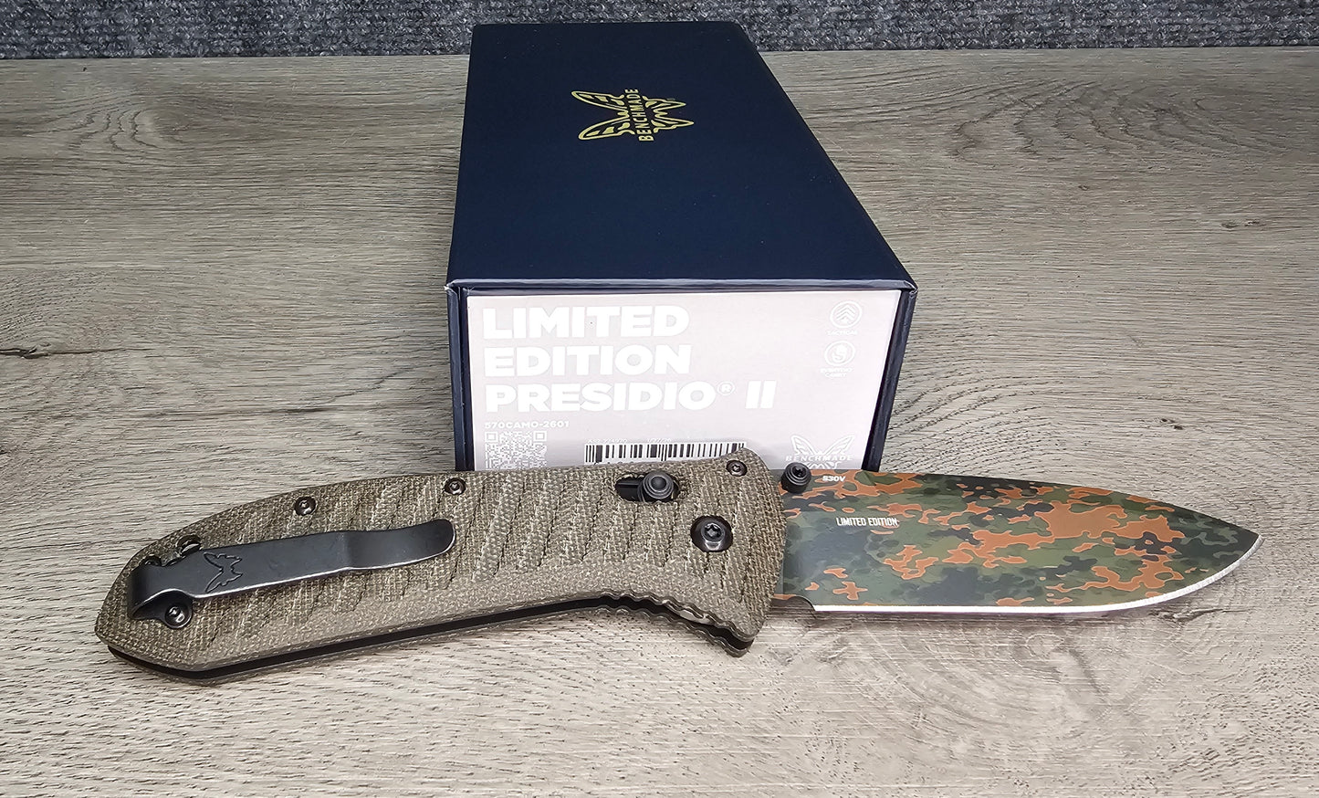 B-USA 570CAMO-2601  PRES*DIO II LIMITED SHOT SHOW 2026 KNIFE MADE on a BENCH in Oregon