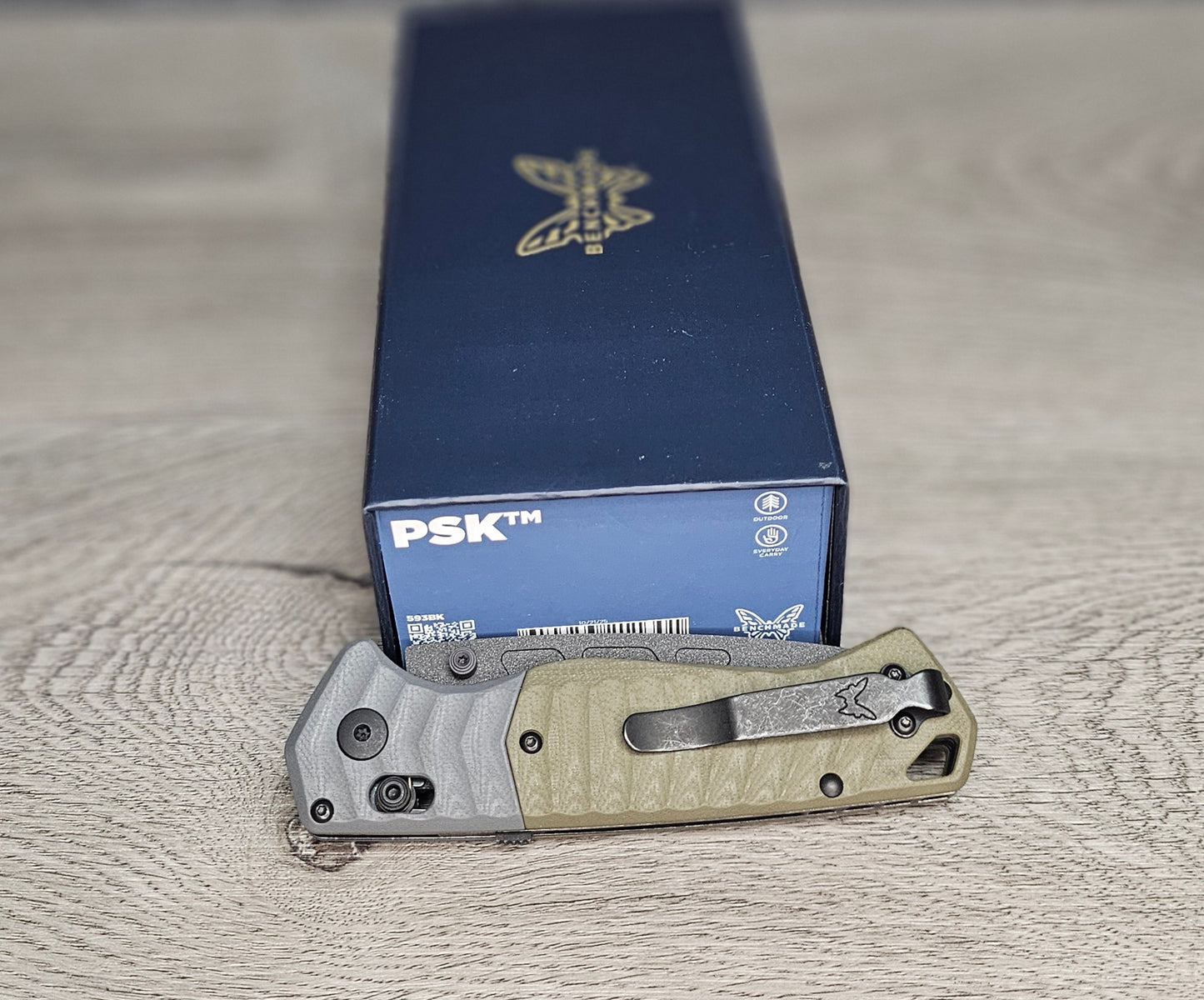B-USA 593BK  PS*K GRAY & OD GREEN MADE on a BENCH in Oregon USA