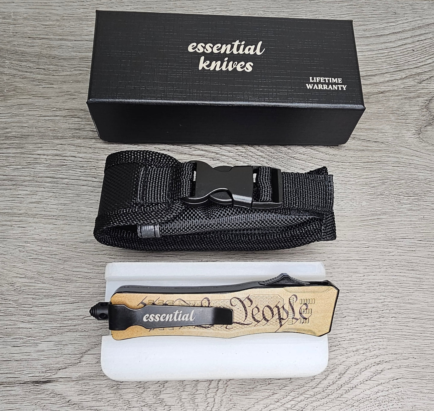 ESSENTIAL KNIVES "THE ESSENTIAL 7"  WE THE PEOPLE Out The Front Knife TANTO BLADE