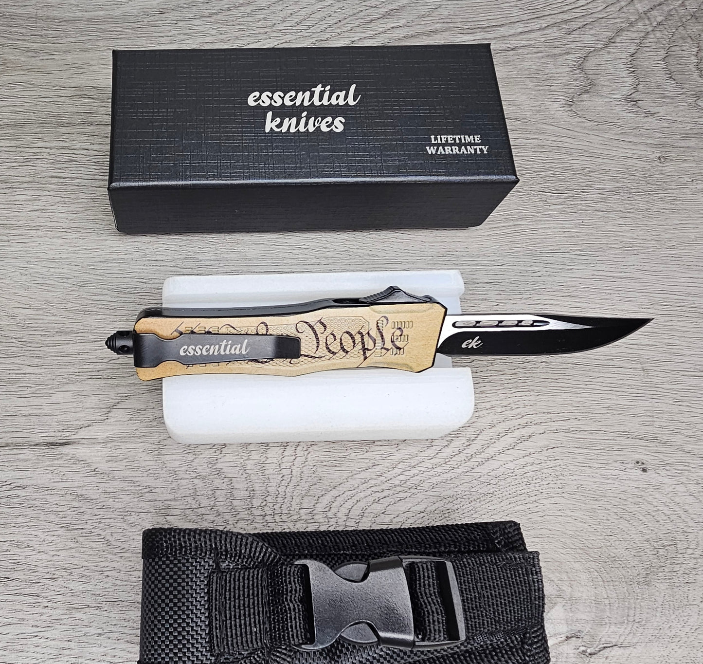 ESSENTIAL KNIVES "THE ESSENTIAL 7"  WE THE PEOPLE Out The Front Knife DROP POINT Blade