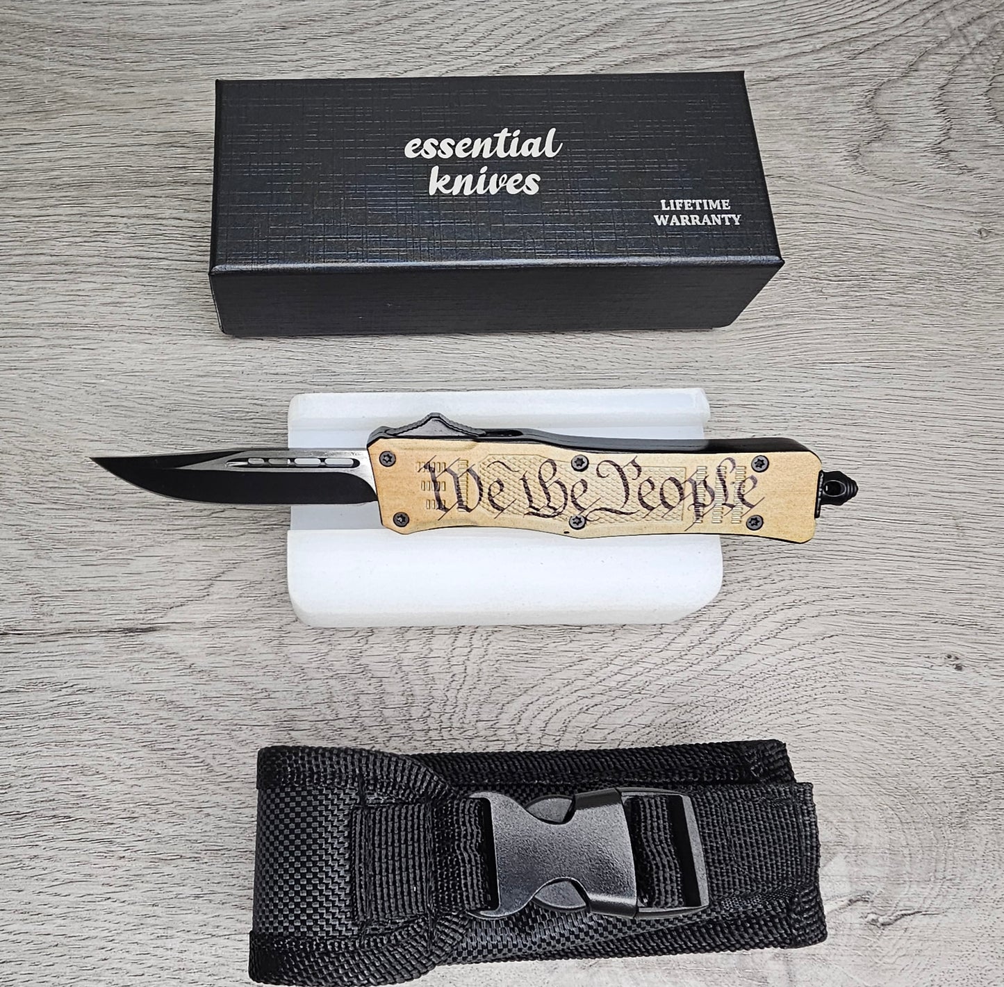 ESSENTIAL KNIVES "THE ESSENTIAL 7"  WE THE PEOPLE Out The Front Knife DROP POINT Blade