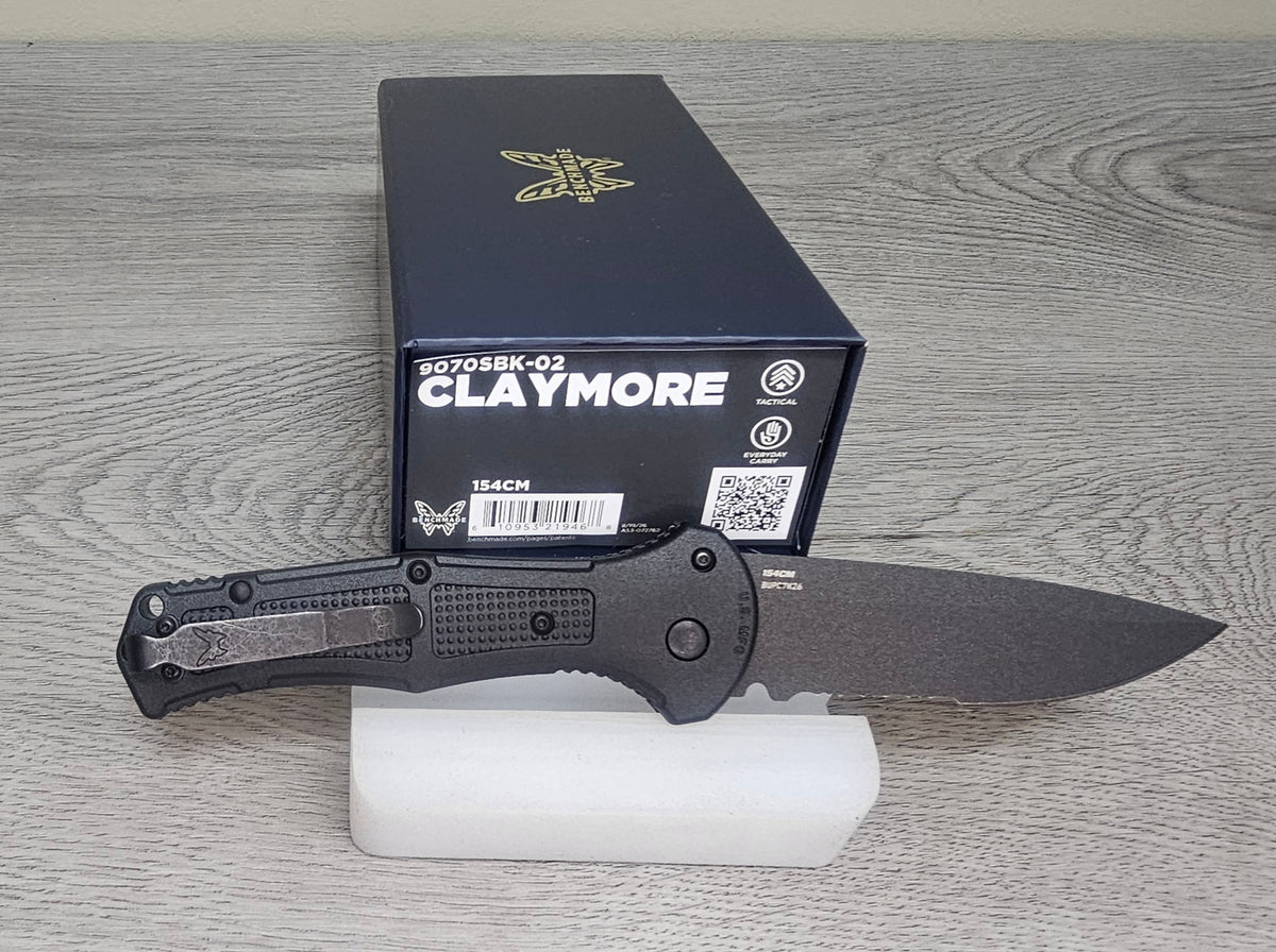 B-USA 9070SBK-02 CLAYM*RE AUTO OPENING (NON 0TF) BLACK SERRATED KNIFE . MADE on a BENCH in Oregon