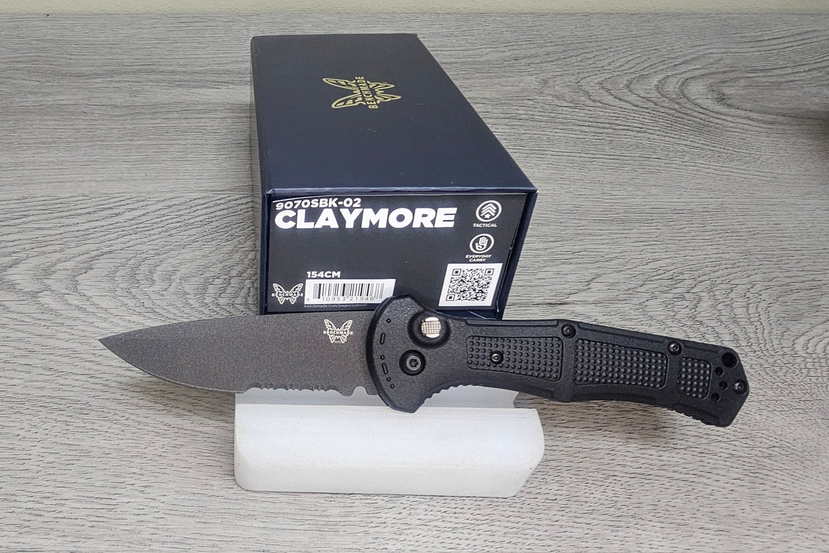 B-USA 9070SBK-02 CLAYM*RE AUTO OPENING (NON 0TF) BLACK SERRATED KNIFE . MADE on a BENCH in Oregon