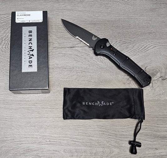 B-USA 9070SBK CLAYM*RE AUTO OPENING (NON 0TF) BLACK SERRATED KNIFE . MADE on a BENCH in Oregon