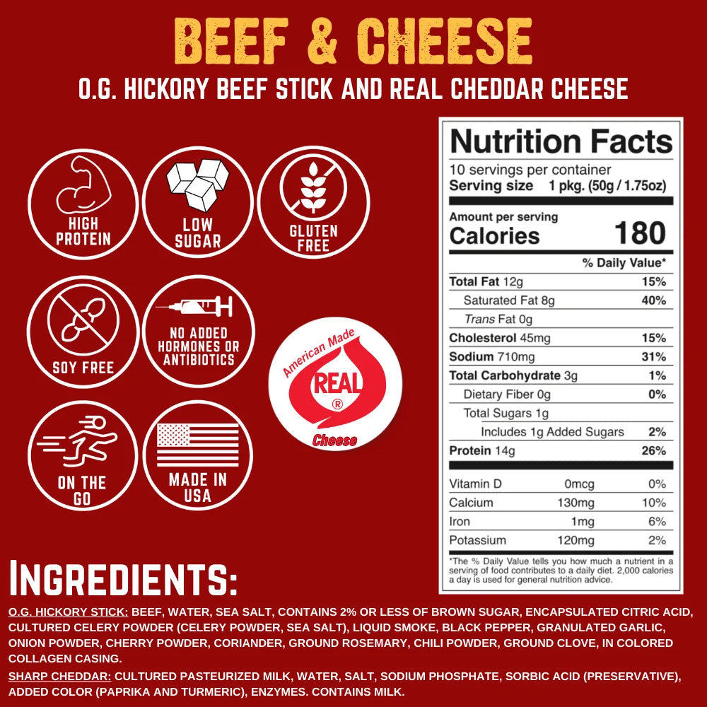 Righteous Felon O.G. Hickory Beef & Cheddar Cheese Stick Combo 1.75oz (10ct)