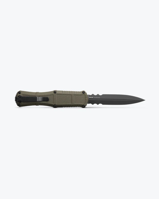 BENCHMADE CLAYMORE RANGER GREEN GRIVORY OUT THE FRONT DAGGER SERRATED #3370SGY-1