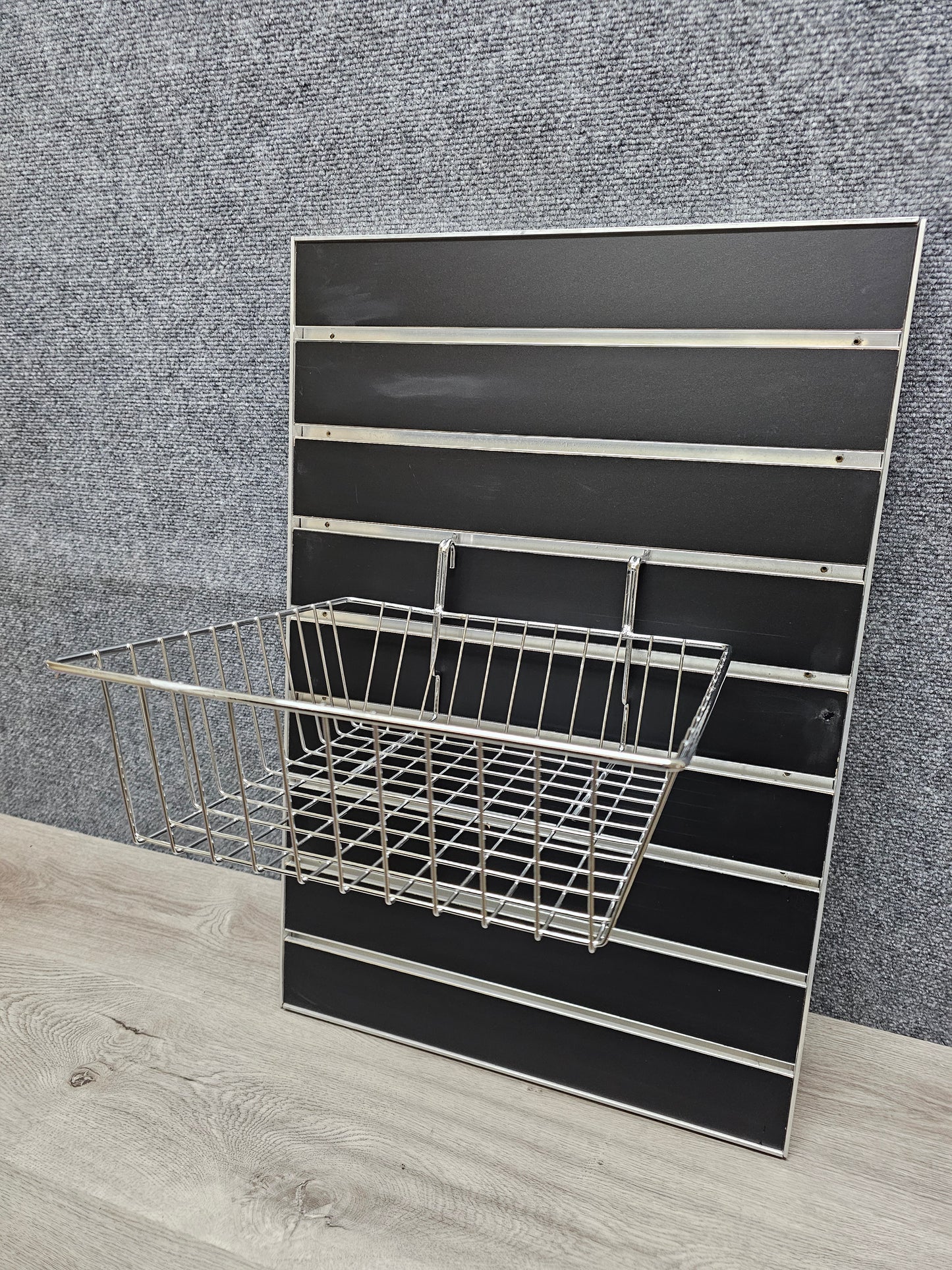 CHROME SHALLOW WIRE BASKET 12X12X4" FOR SLATWALL OR PEGBOARD #SW-SBSKC
