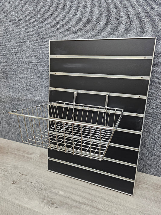 CHROME SHALLOW WIRE BASKET 12X12X4" FOR SLATWALL OR PEGBOARD #SW-SBSKC