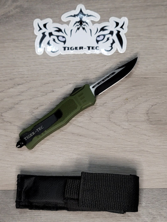 Tiger Tec Defender OD Green Out The Front Knife Drop Point Blade