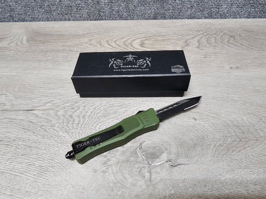 Tiger Tec Defender OD Green Out The Front Knife TANTO Blade