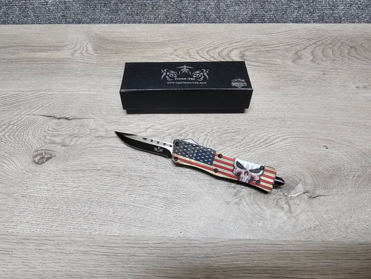 Tiger Tec Defender PUNISHER FLAG Out The Front Knife DROP POINT Blade