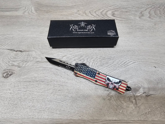 Tiger Tec Defender PUNISHER FLAG Out The Front Knife TANTO Blade