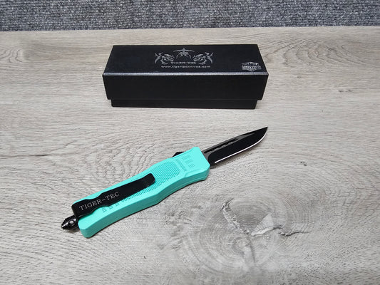 Tiger Tec Defender TIFFANY BLUE Out The Front Knife DROP POINT Blade