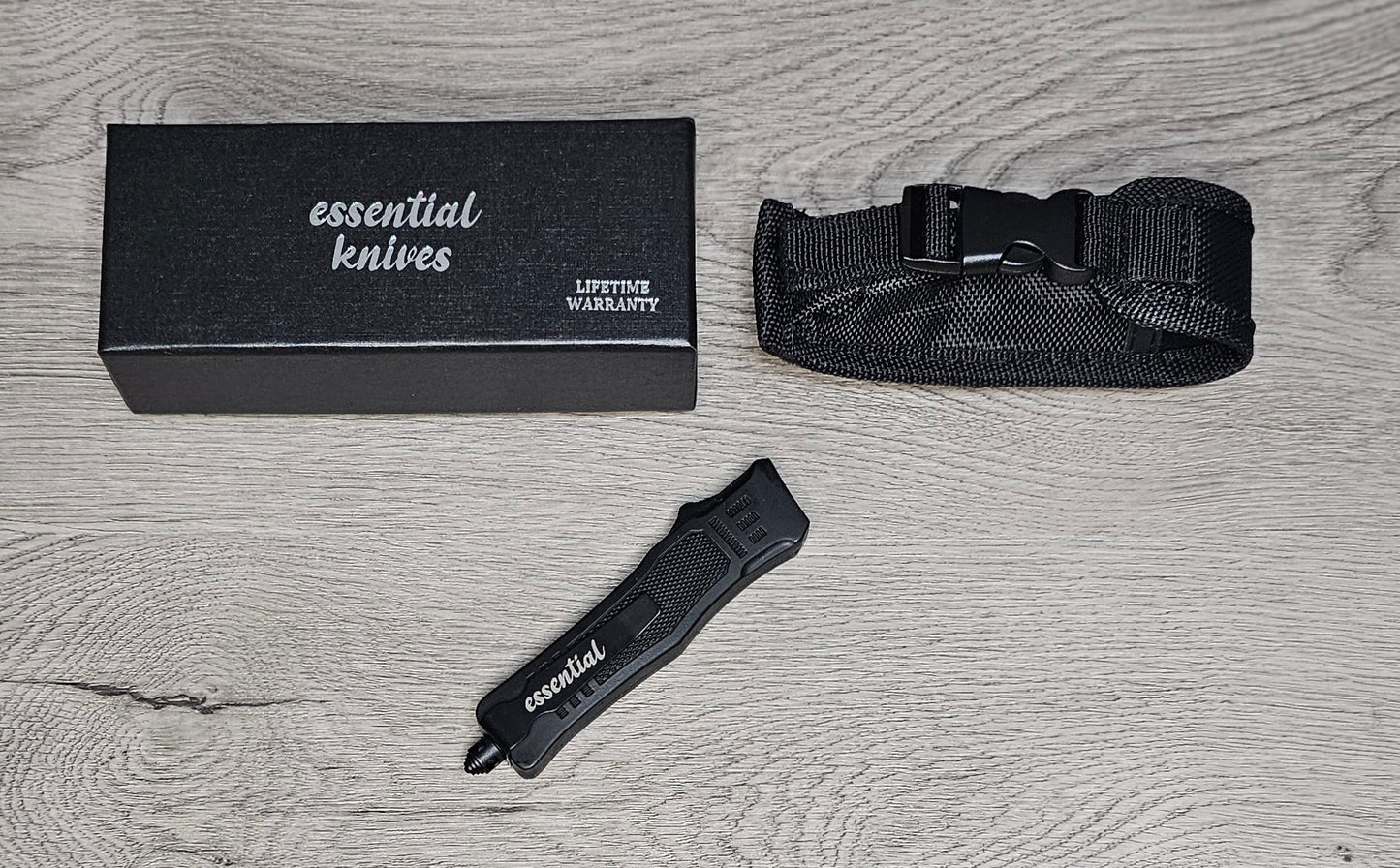 ESSENTIAL KNIVES "THE ESSENTIAL 7" BLACK Out The Front Knife DAGGER Blade