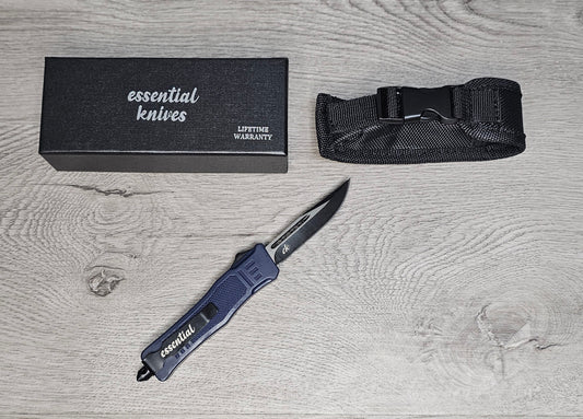 ESSENTIAL KNIVES "THE ESSENTIAL 7" BLUE Out The Front Knife DROP POINT Blade