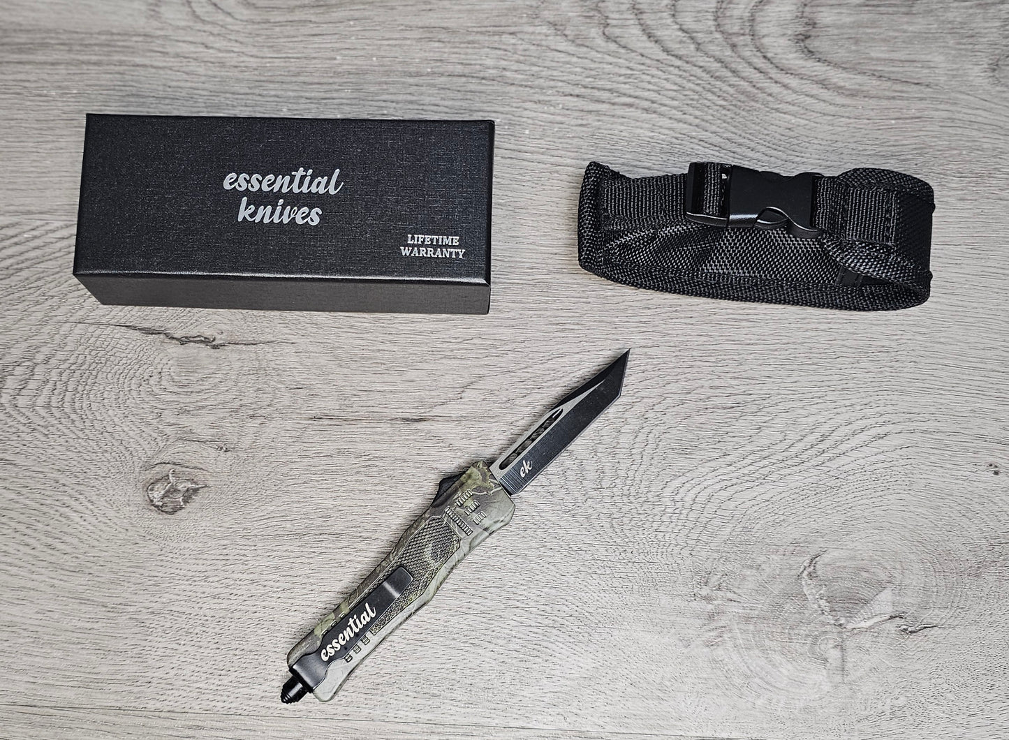 ESSENTIAL KNIVES "THE ESSENTIAL 7" CAMO Out The Front Knife TANTO Blade