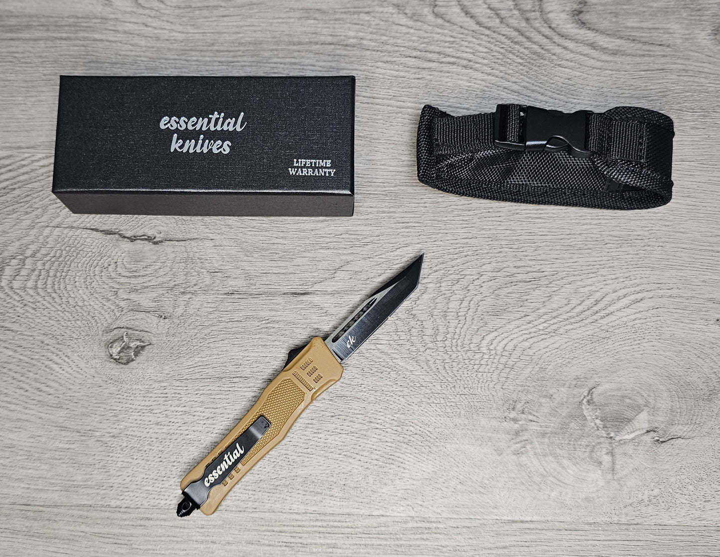 ESSENTIAL KNIVES "THE ESSENTIAL 7" COYOTE Out The Front Knife TANTO Blade