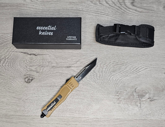 ESSENTIAL KNIVES "THE ESSENTIAL 7" COYOTE Out The Front Knife TANTO Blade