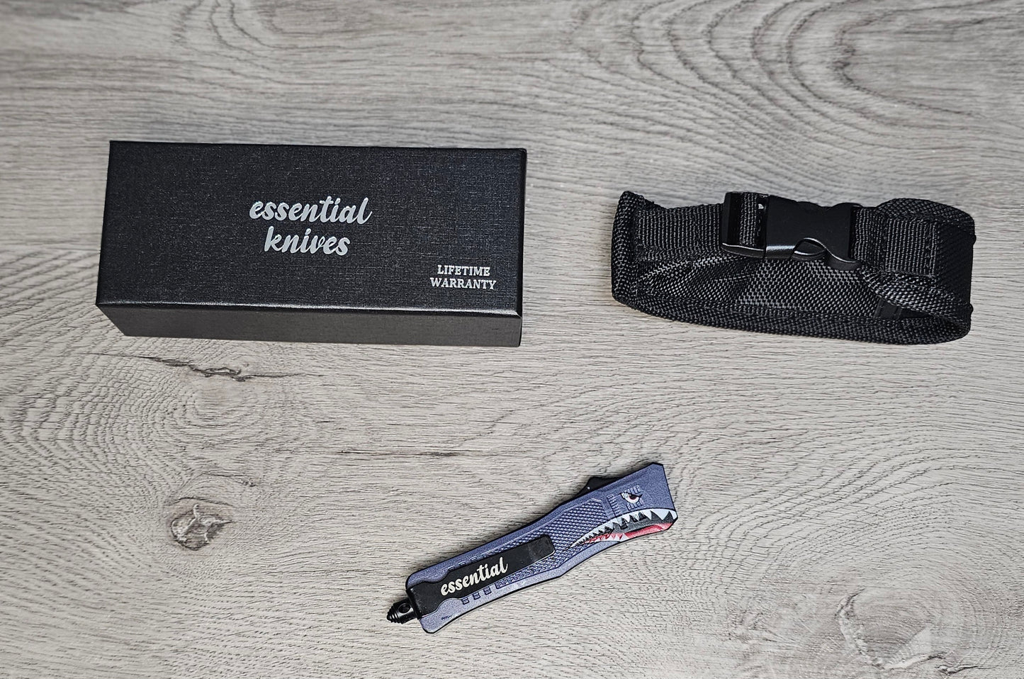 ESSENTIAL KNIVES "THE ESSENTIAL 7" GRAY P40 Out The Front Knife TANTO SERRATED Blade