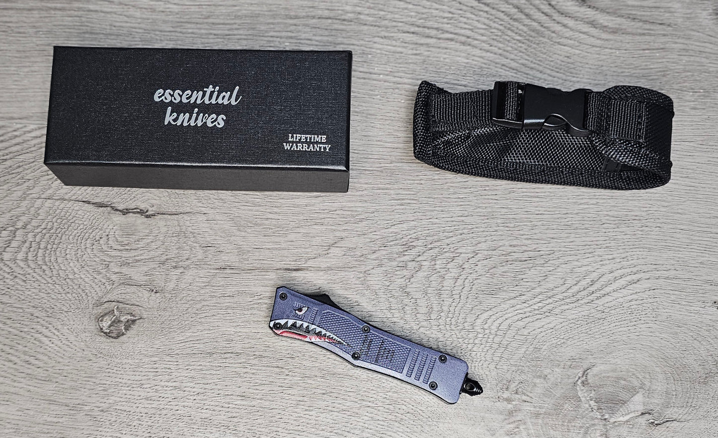 ESSENTIAL KNIVES "THE ESSENTIAL 7" GRAY P40 Out The Front Knife TANTO SERRATED Blade