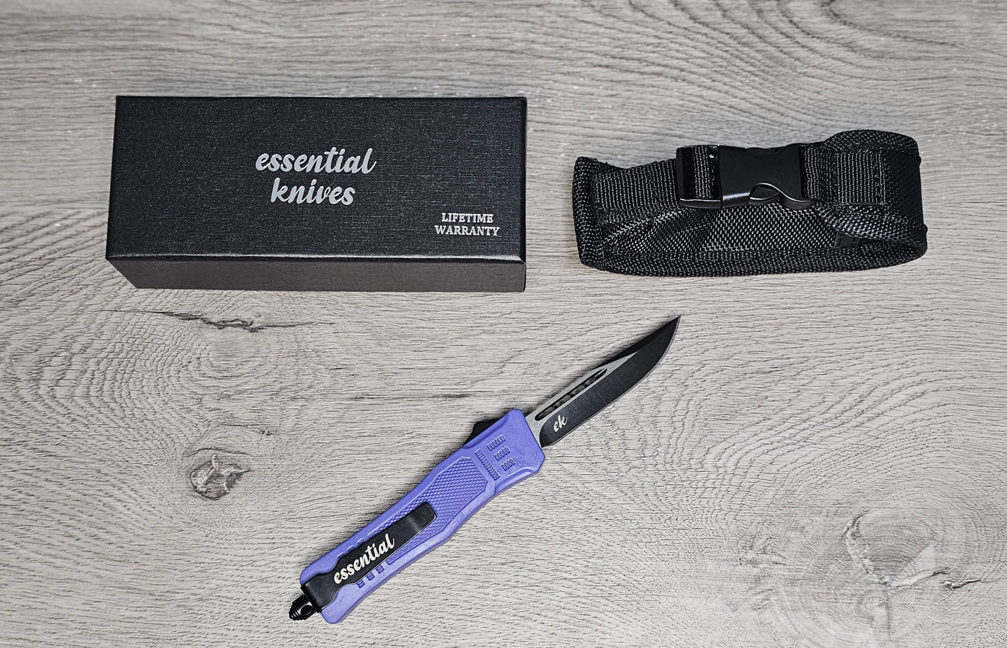 ESSENTIAL KNIVES "THE ESSENTIAL 7" PURPLE Out The Front Knife DROP POINT Blade