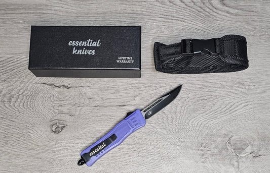 ESSENTIAL KNIVES "THE ESSENTIAL 7" PURPLE Out The Front Knife DROP POINT Blade