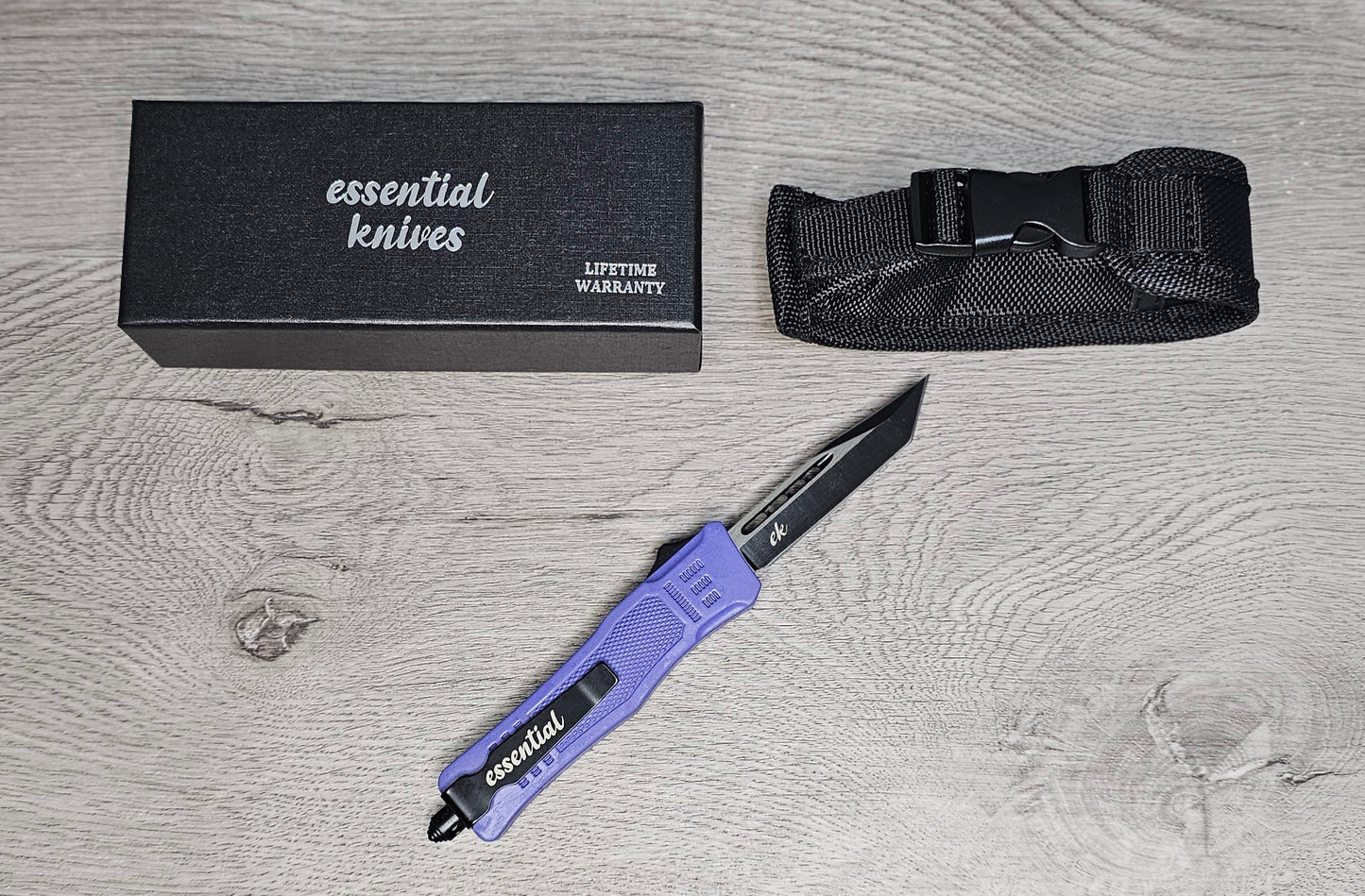 ESSENTIAL KNIVES "THE ESSENTIAL 7" PURPLE Out The Front Knife TANTO Blade