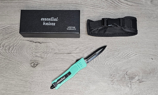 ESSENTIAL KNIVES "THE ESSENTIAL 7" TIFFANY BLUE Out The Front Knife DAGGER Blade