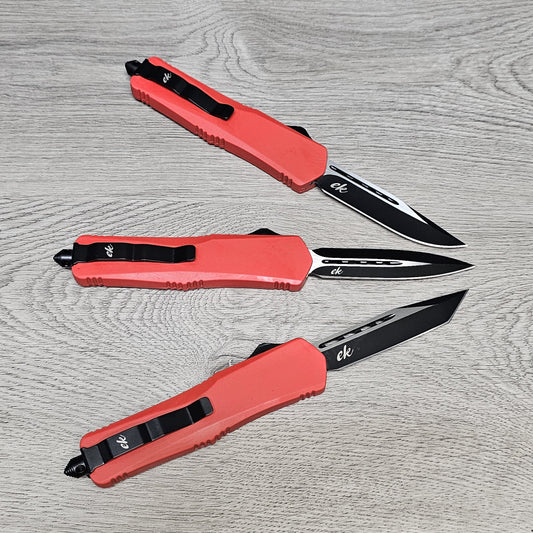 ESSENTIAL KNIVES "THE ESSENTIAL 9" RED PACK: 1 OF EACH DAGGER, DROP POINT, TANTO