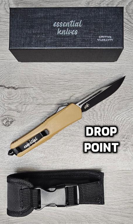 ESSENTIAL KNIVES "THE ESSENTIAL 9" COYOTE Out The Front Knife 4 BLADE TYPES