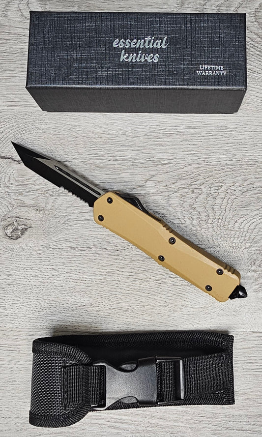 ESSENTIAL KNIVES "THE ESSENTIAL 9" COYOTE Out The Front Knife Tanto Blade