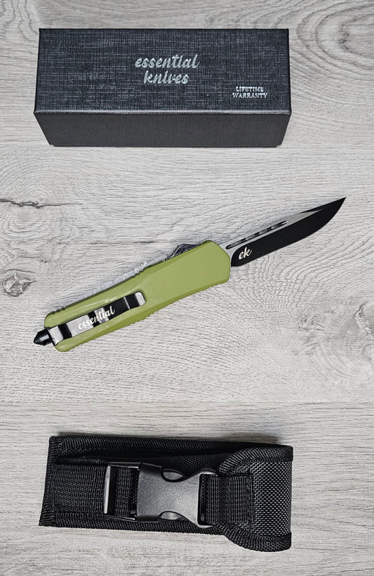 ESSENTIAL KNIVES "THE ESSENTIAL 9" OD GREEN Out The Front Knife DROP POINT Blade