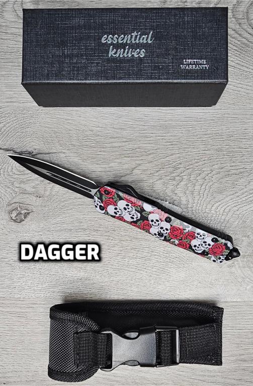 ESSENTIAL KNIVES "THE ESSENTIAL 9" SKULLS & ROSES Out The Front Knife 3 BLADE TYPES