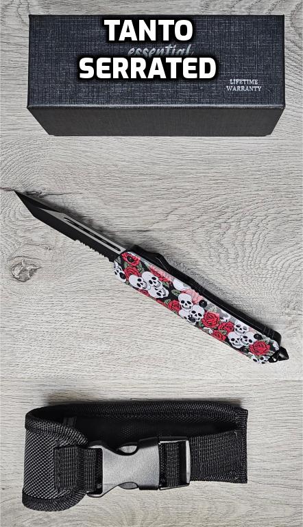 ESSENTIAL KNIVES "THE ESSENTIAL 9" SKULLS & ROSES Out The Front Knife 3 BLADE TYPES