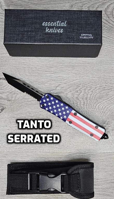 ESSENTIAL KNIVES "THE ESSENTIAL 9" STARS & STRIPES Out The Front Knife 3 BLADE TYPES)
