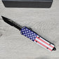 ESSENTIAL KNIVES "THE ESSENTIAL 9" STARS & STRIPES Out The Front Knife Tanto SERRATED Blade