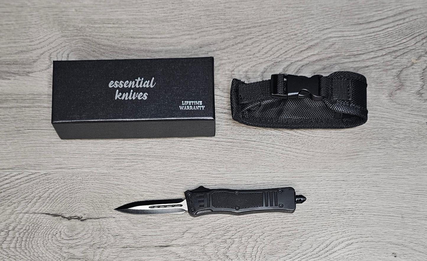 ESSENTIAL KNIVES "THE ESSENTIAL 7" BLACK Out The Front Knife DAGGER Blade