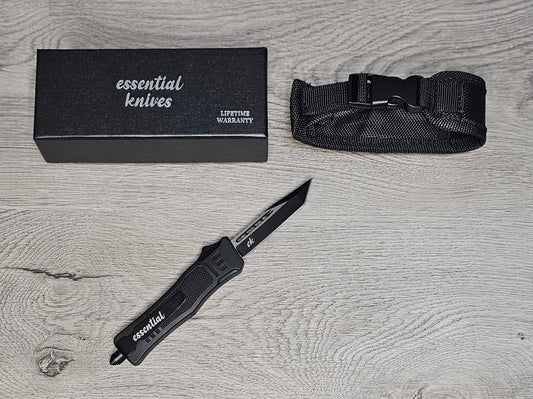 ESSENTIAL KNIVES "THE ESSENTIAL 7" BLACK Out The Front Knife TANTO Blade