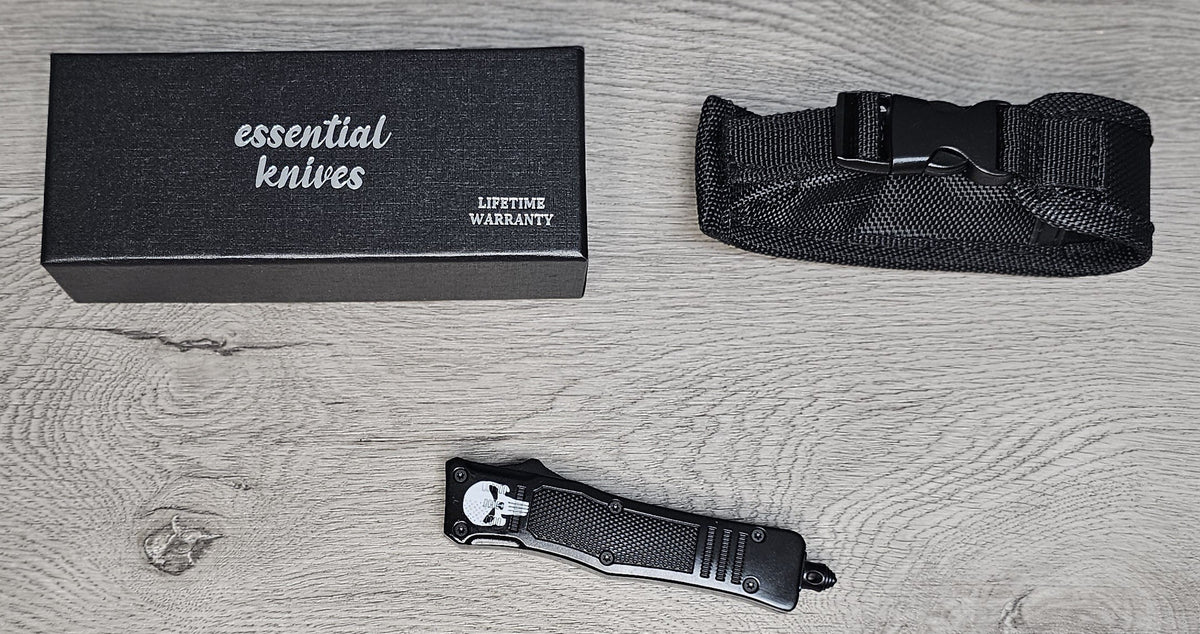 ESSENTIAL KNIVES "THE ESSENTIAL 7" SKULL Out The Front Knife 4 BLADE TYPES