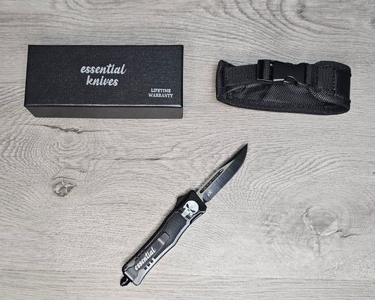 ESSENTIAL KNIVES "THE ESSENTIAL 7" SKULL Out The Front Knife DROP POINT Blade