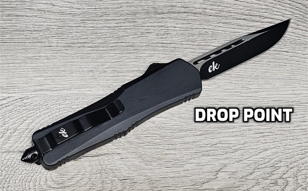 ESSENTIAL KNIVES "THE ESSENTIAL 9" BLACK Out The Front Knife 3 BLADE TYPES
