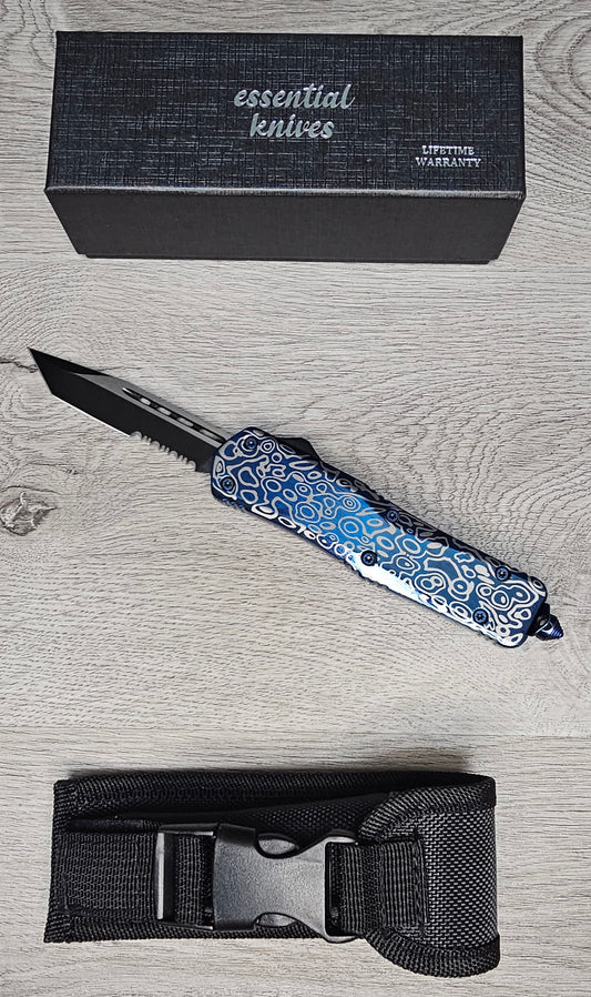 ESSENTIAL KNIVES "THE ESSENTIAL 9" COBALT  Out The Front Knife TANTO SERRATED Blade