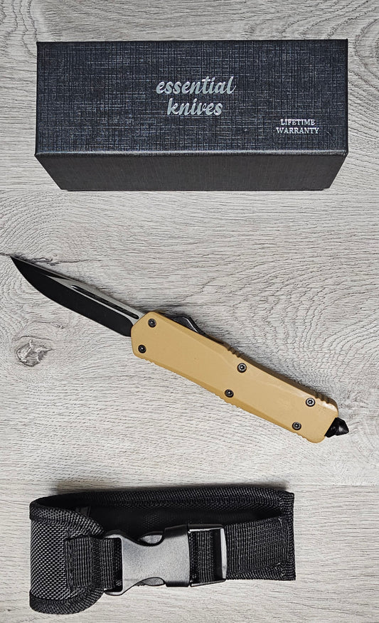 ESSENTIAL KNIVES "THE ESSENTIAL 9" COYOTE Out The Front Knife DROP POINT Blade