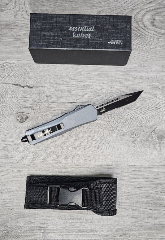ESSENTIAL KNIVES "THE ESSENTIAL 9" GRANITE Out The Front Knife TANTO SERRATED  Blade