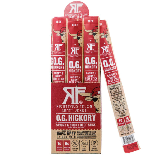 RIGHTEOUS FELON O.G HICKORY BEEF STICK 24 PACK 1oz